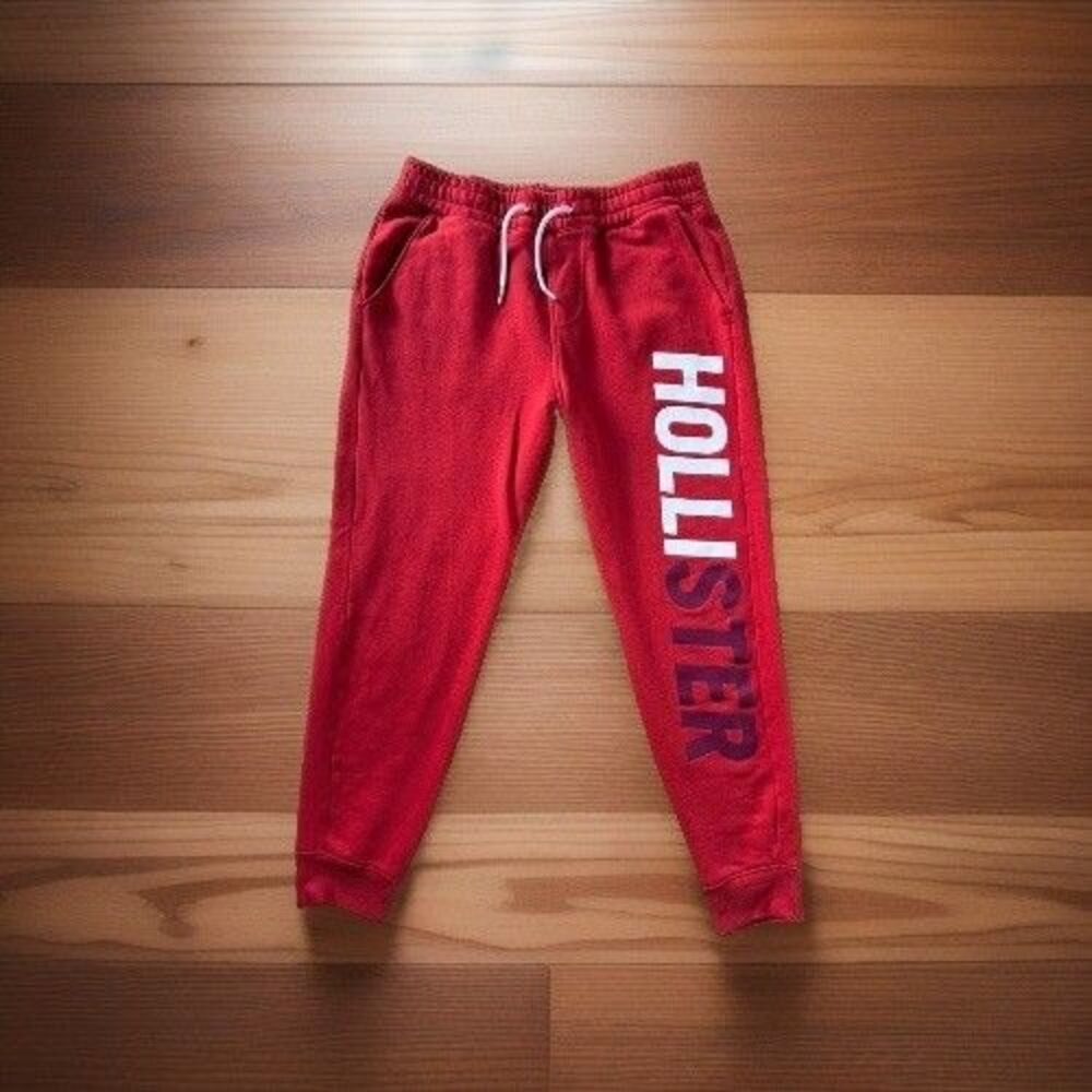 🔥90s Abercrombie Hollister Fitch Sweatpants S-M Red Fleece Spellout Logo Y2K